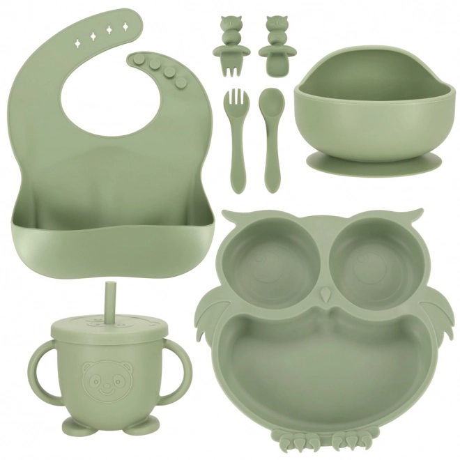 Set of silicone dishes for kids owl military green