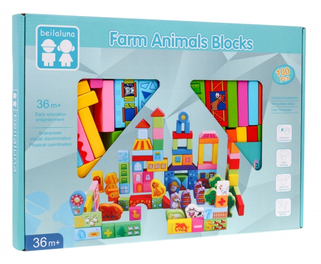 Wooden Block Set Farm for Kids 3+