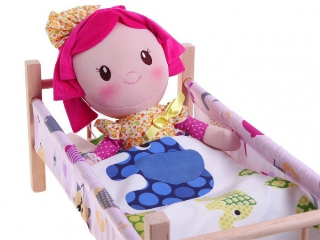 wooden doll bed with bedding set