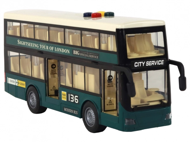 Double-Decker Bus with Lights, Sounds, and Friction Drive in Dark Green