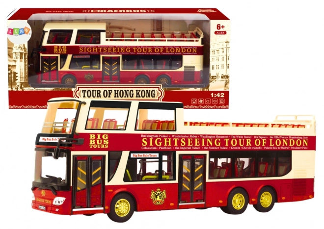 Red Double Decker Touring Bus 1:42 Metal Model with Lights