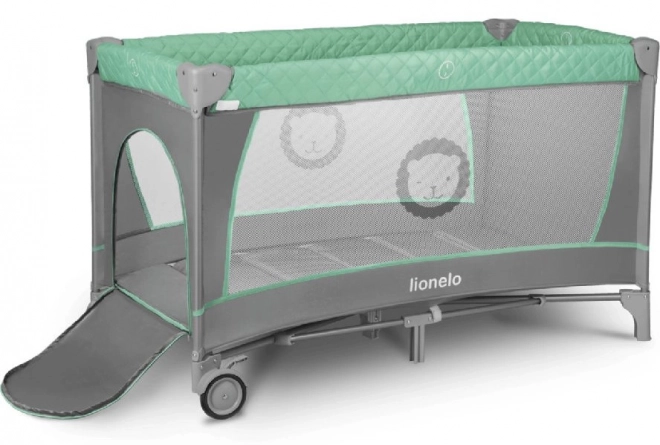 Lionelo Travel Crib and Playpen Flower 2-in-1 Grey Scandi – Turquoise