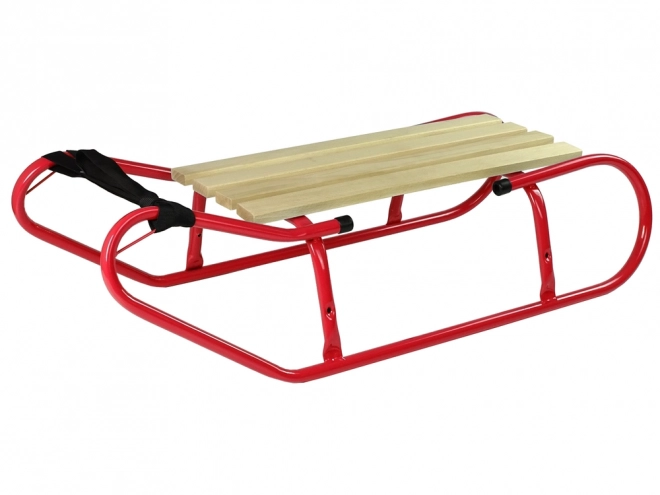 Metal sled with backrest and red strap