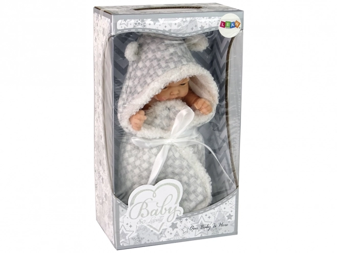 Sweet Baby Doll with Grey Swaddle and Bow