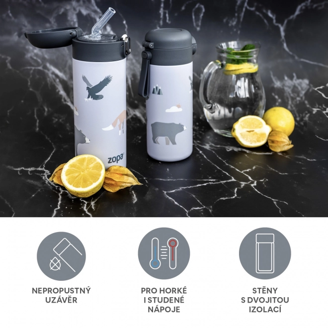 Insulated Water Bottle with Straw 400 ml Mountains