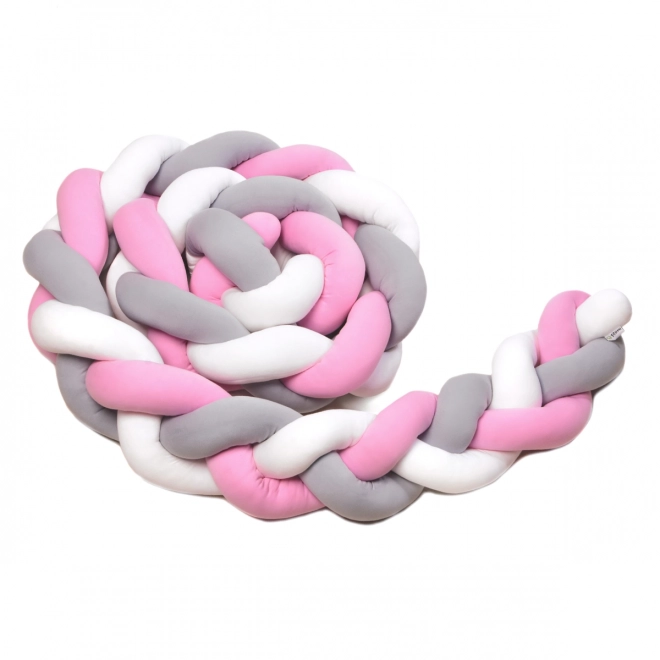 Braided Crib Bumper White, Grey and Pink