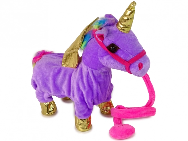 Interactive Purple Unicorn Plush with Gold Wings