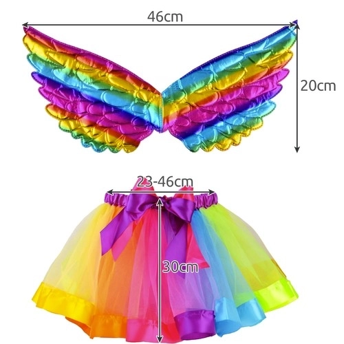 Unicorn Costume with Rainbow Skirt, Wings & Headband