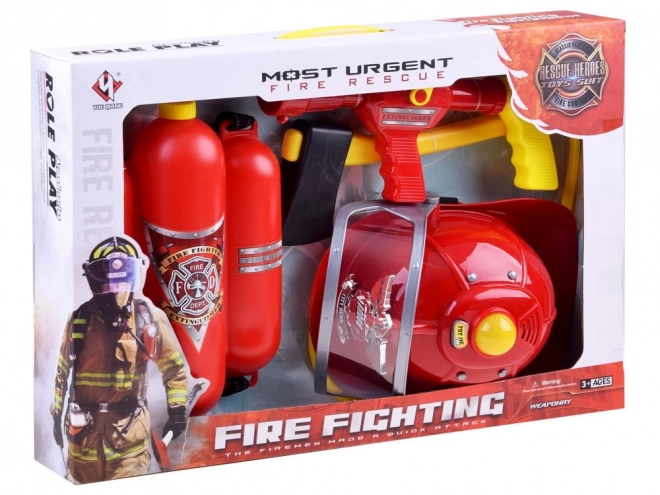 Firefighter Set with Helmet, Light, Sound, and Accessories