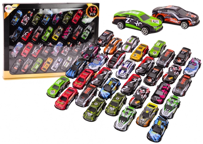 Colorful Die-Cast Toy Car Set with 32 Pieces