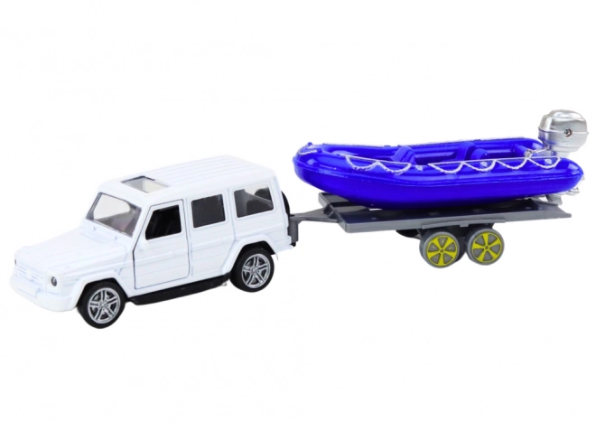 Off-Road Car with Trailer and Motorboat