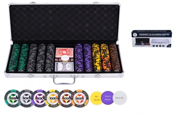 Poker Set in Silver Case with High Denominations