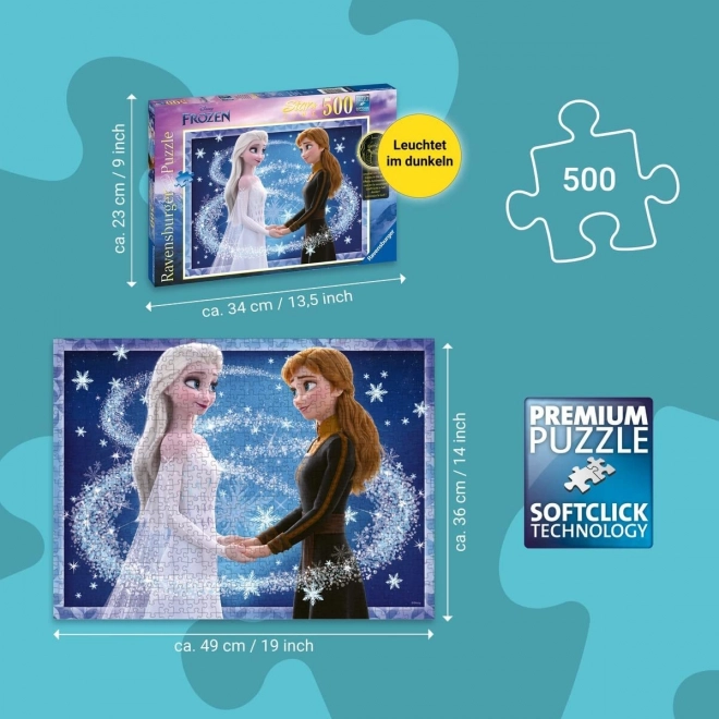 Ravensburger Glowing Puzzle Frozen: Sisters Anna and Elsa 500 Pieces