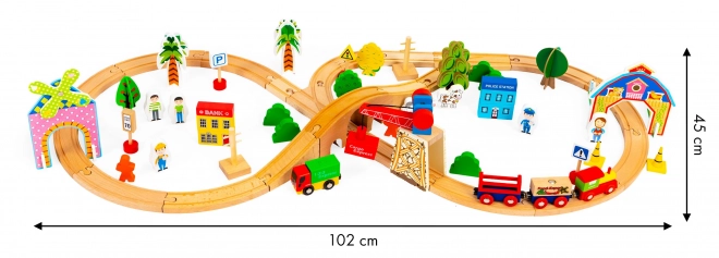 Wooden Train Set with Battery-Powered Train