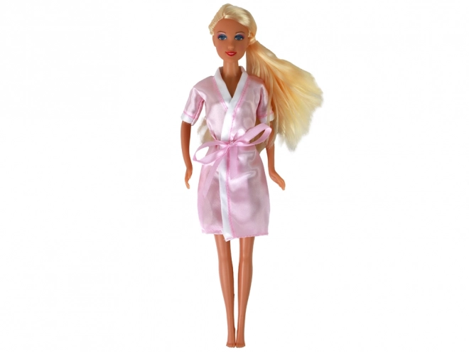 Doll with Long Blonde Hair and Pink Bathrobe