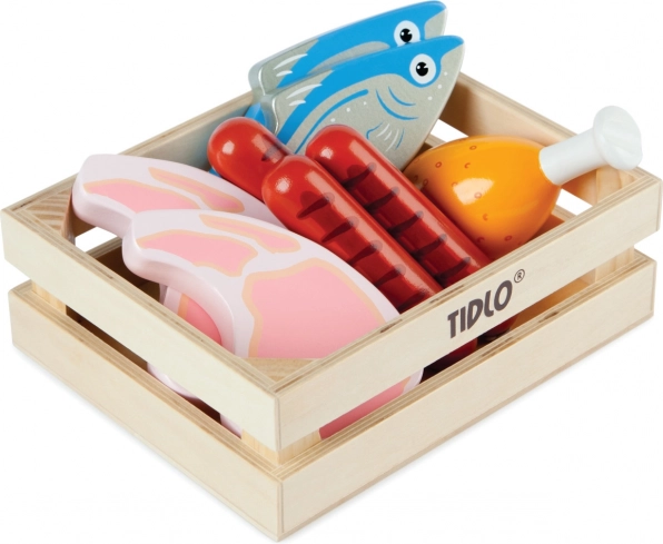 Tidlo Wooden Crate with Meat and Fish