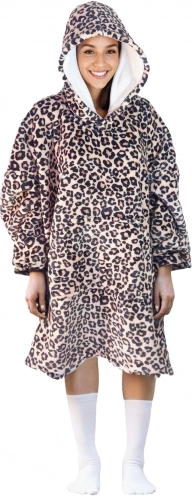 coperta felpa riscaldante con cappuccio COZY NOXXIEZ con stampa leopardata