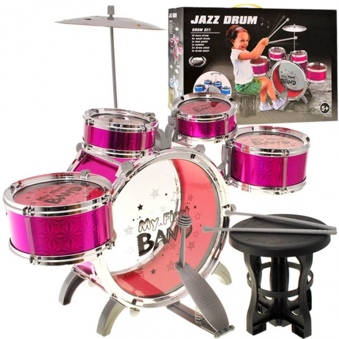 5-Piece Drum Set with Stool – pink