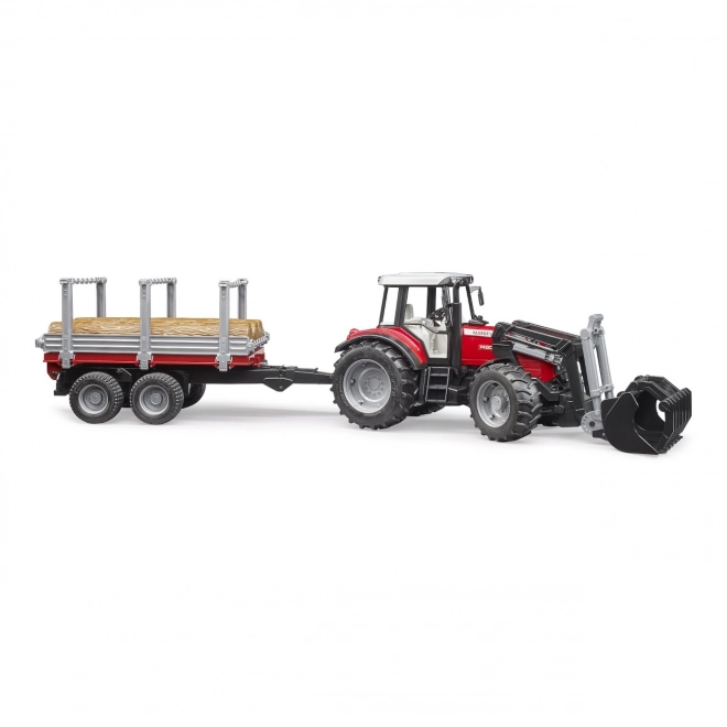 Bruder Massey Ferguson Tractor with Front Loader and Log Trailer