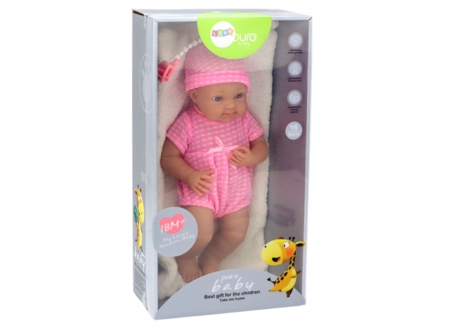 Baby Doll in Pink Outfit with Cap and Pacifier