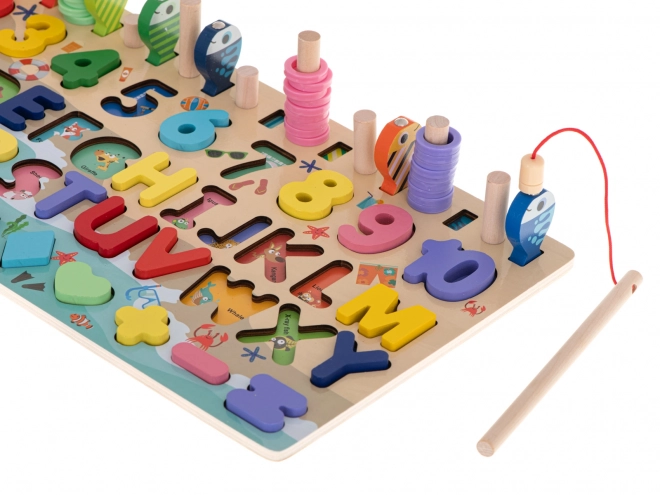 Wooden Educational Sorter with Fishing Game and Abacus 3-in-1