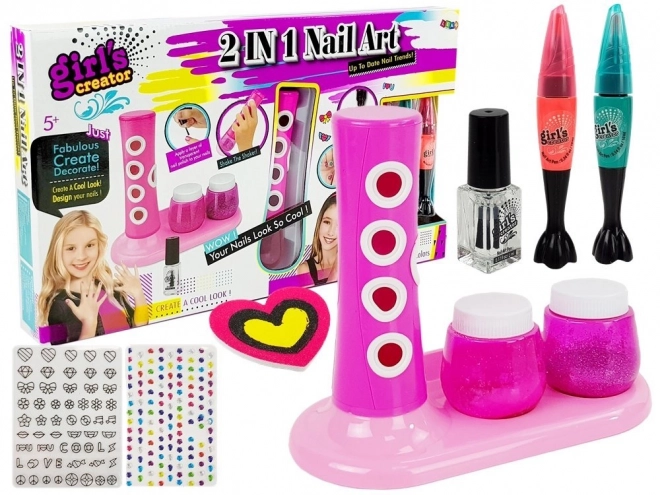 Nail Art Set with Glitter Dispenser and Colorful Stickers