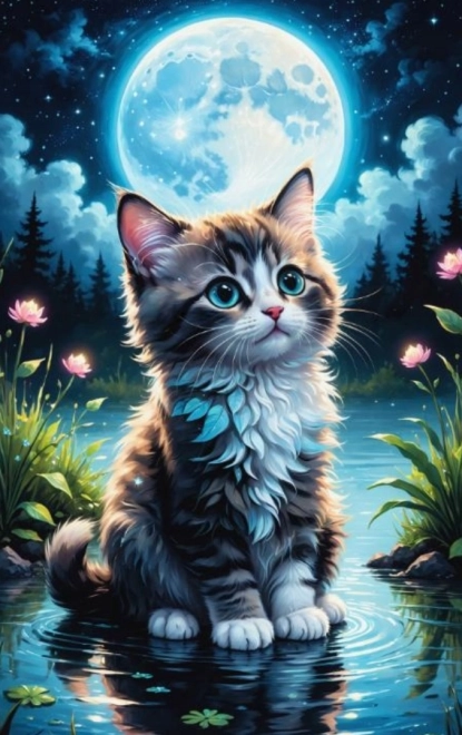 Diamond Painting Cat by the Pond 30x40 cm