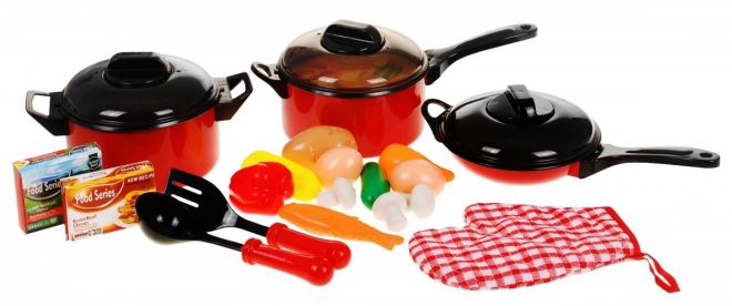 Red Chef Set for Kids 3+ With Pots, Cooking Utensils & Food Imitations