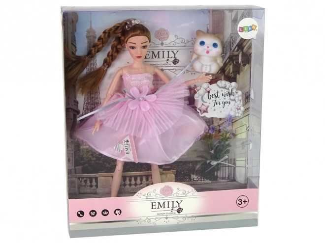 Emily Doll with Braids, Cat, and Flowers Set