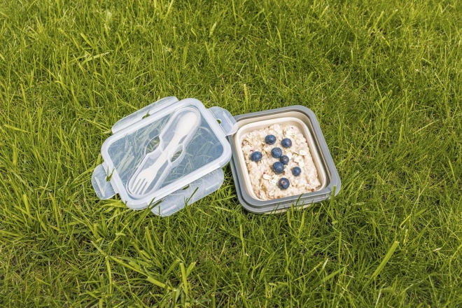 Silicone Snack Box with Cutlery Small Sand Beige