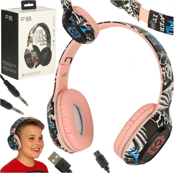 Draadloze Bluetooth koptelefoon voor gaming en sportgebruik roze