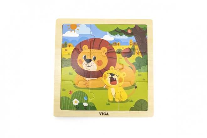 Wooden Puzzle 9 Pieces with Lions