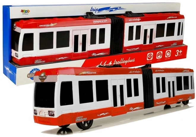 Red Articulated Bus with Friction Drive