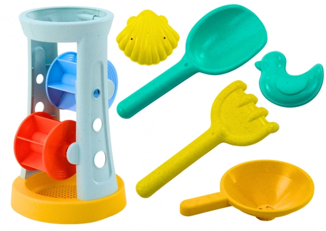 Sand Toys Set with Mill, Rake, Shovel, and Molds