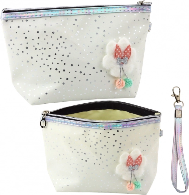Aanhangende cosmetische etui met glinsterende stippen wit 23x16cm