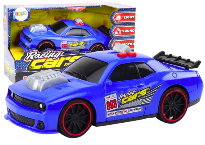 Interactive Blue Racing Car with Lights and Sounds