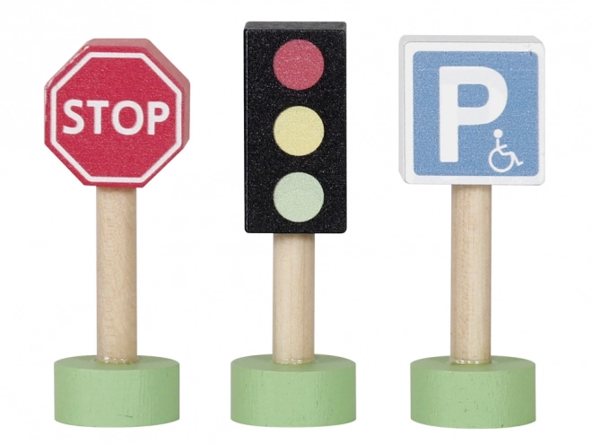 Wooden Vehicle Set with Shelf and Traffic Signs