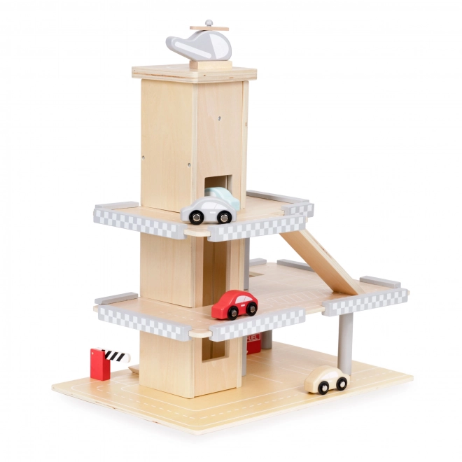 wooden garage parking with elevator and cars by Ecotoys