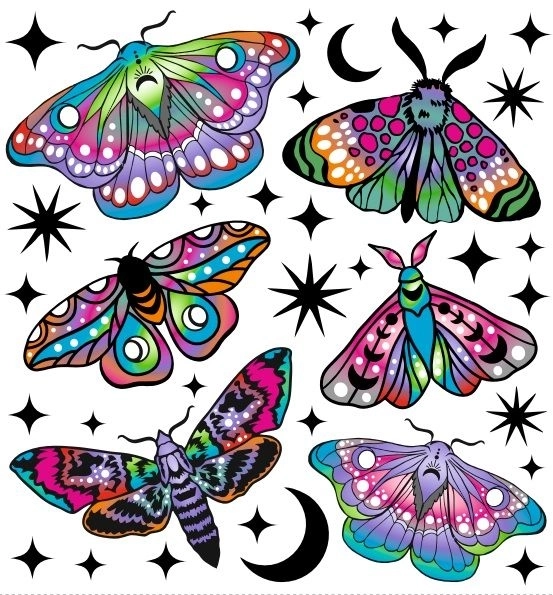 Colorful Moth Iron-On Patches Small Sheet