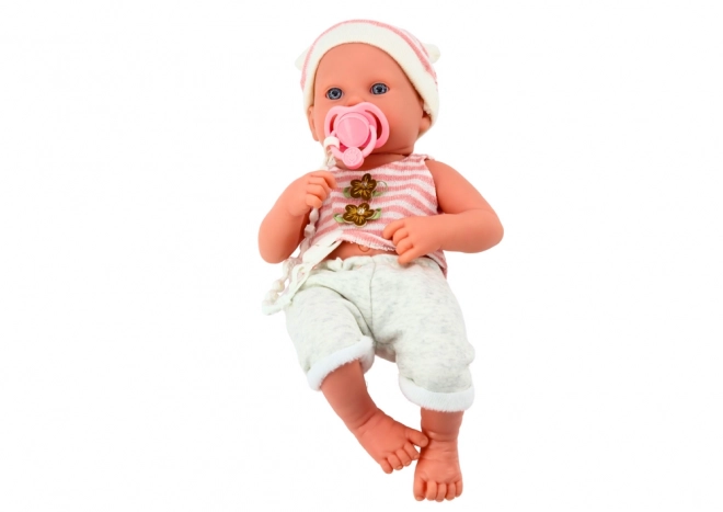 Baby Doll in White-Pink Outfit with Hat and Pacifier