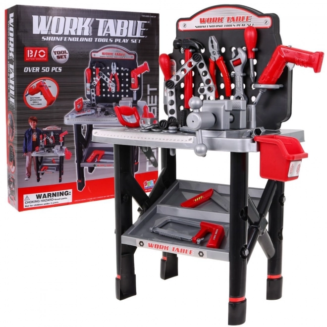 Large Workshop with Tools for Kids 3+ Electric Screwdriver + Table with Toolboard 50+ pcs