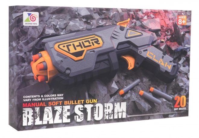 Blaze Storm Manual Gray Toy Gun with Safe Darts for Kids 8+