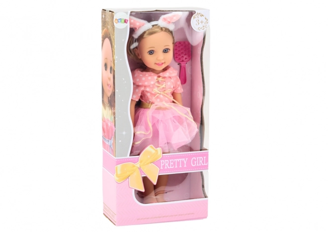 Elegant Blonde Doll with Pink Dress and Accessories