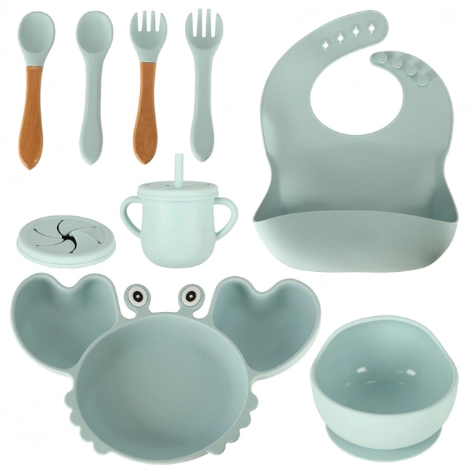 Silicone Children's Dinner Set - 9 Pieces, Blue