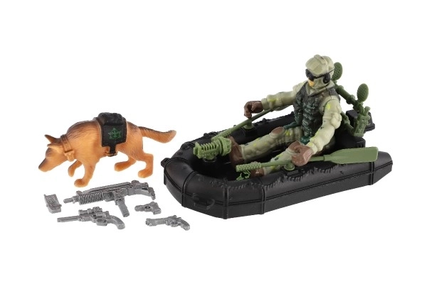 Military Adventure Playset with Boat, Soldier, and Dog