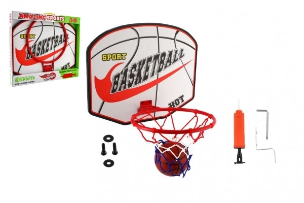 Basketball Set with Wooden Backboard, Ball, and Pump