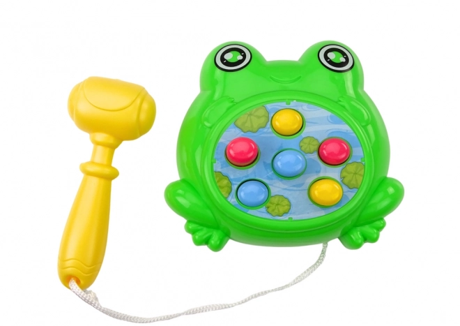 Mini whack-a-mole frog toy with hammer and string