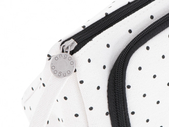 Double Compartment School Pencil Case White with Polka Dots