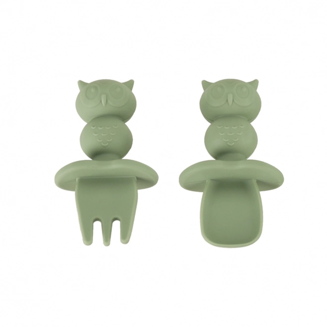 Set of silicone dishes for kids owl military green