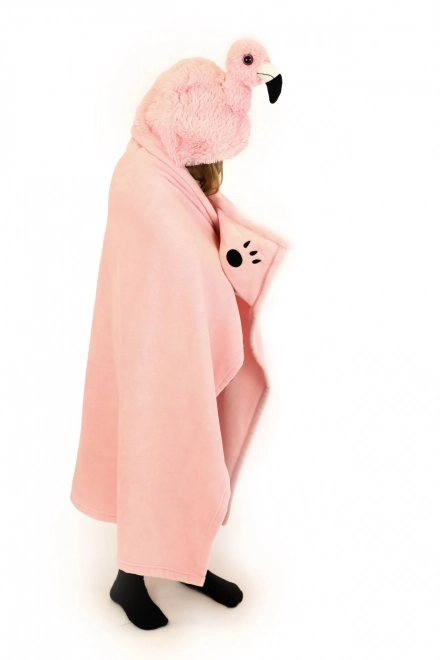 Cozy Noxxiez Flamingo Hooded Blanket with Animal Design and Paw Pockets